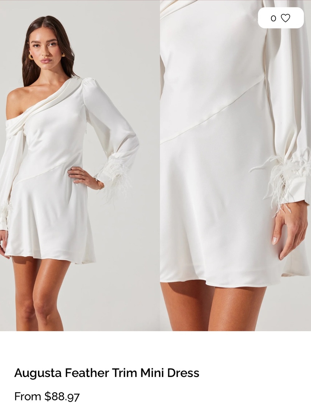 Astr Augusta One-Shoulder Feather-Trim Mini Dress - White